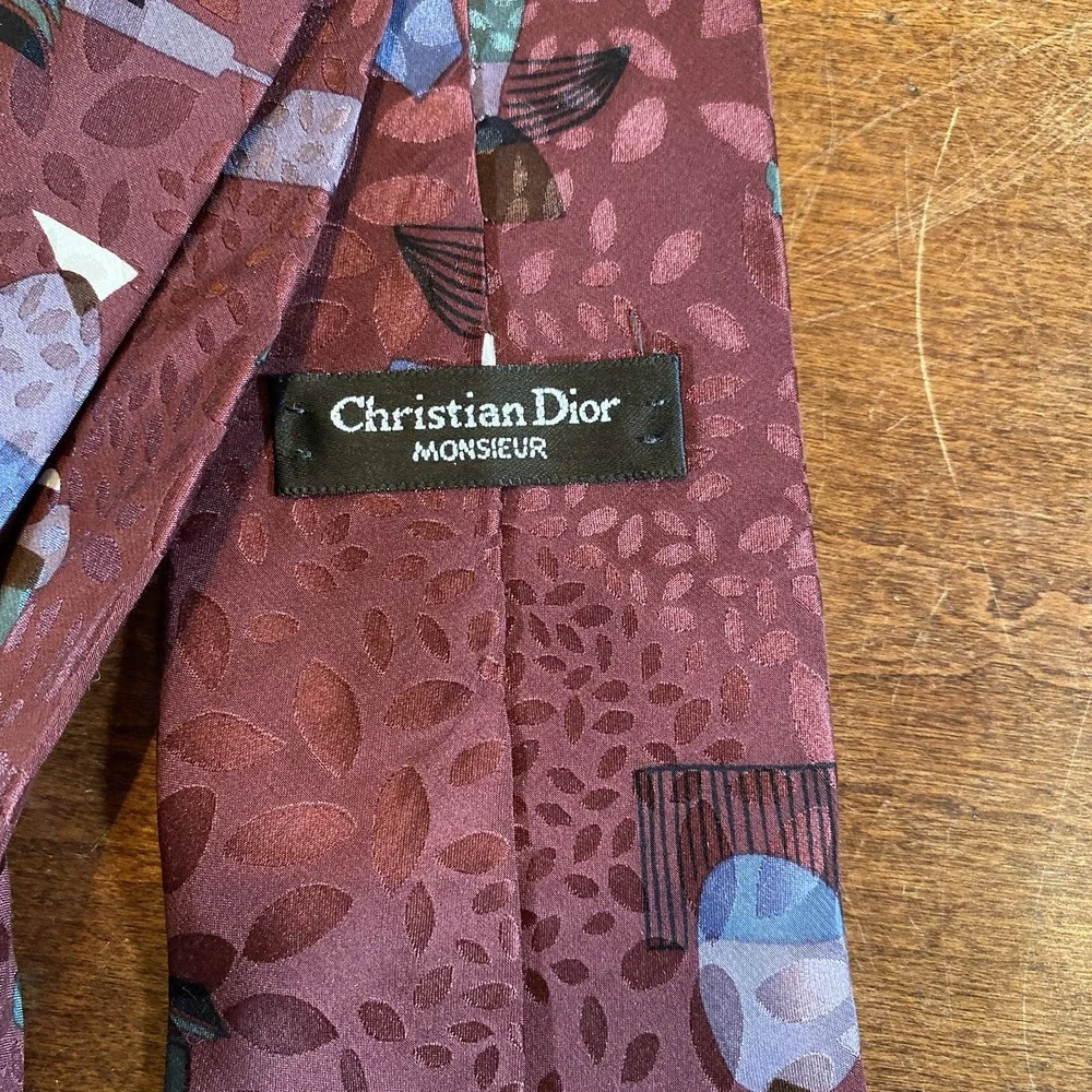 CHRISTIAN DIOR  Men Tie MONSIEUR Burgundy Pure Silk‎ Tie Italy VTG